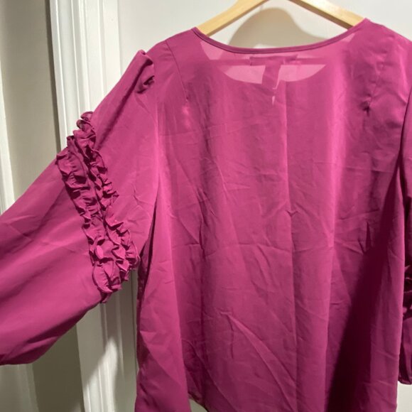 (7) Raspberry Ruffles Puff Sl. Valentines Boho Office Barbiecore Top Blouse 20W - Picture 4 of 7